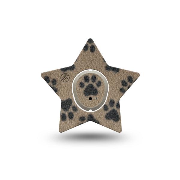 ExpressionMed Fuzzy Pawprints Dexcom G7 and Dexcom Stelo Glucose Biosensor System Star, Single Tape and Single Sticker Fleece like paw pattern Adhesive Patch for CGM