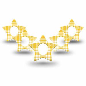 ExpressionMed yellow gingham Dexcom G7 and Dexcom Stelo Glucose Biosensor System Star, 5-Pack Retro yellow plaid Decorative Adhesive Tape for Continuous Glucose Monitor