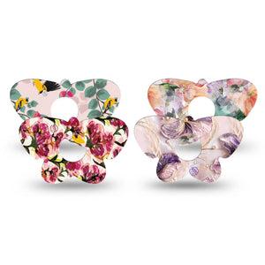 ExpressionMed Warm Florals Freestyle Libre 3 and Libre 3 Plus Butterfly, 4-Pack Tape Light pink prints Waterproof Plaster for CGM