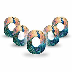 ExpressionMed Majestic Peacock Dexcom G7 and Dexcom Stelo Glucose Biosensor System Mini, 5-Pack tropical feather pattern Accessories for Continuous Glucose Monitor
