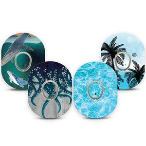 ExpressionMed Poolside Tide Dexcom G7 and Dexcom Stelo Glucose Biosensor System, tape and sticker  ocean blue pattern Decorative Decal for CGM