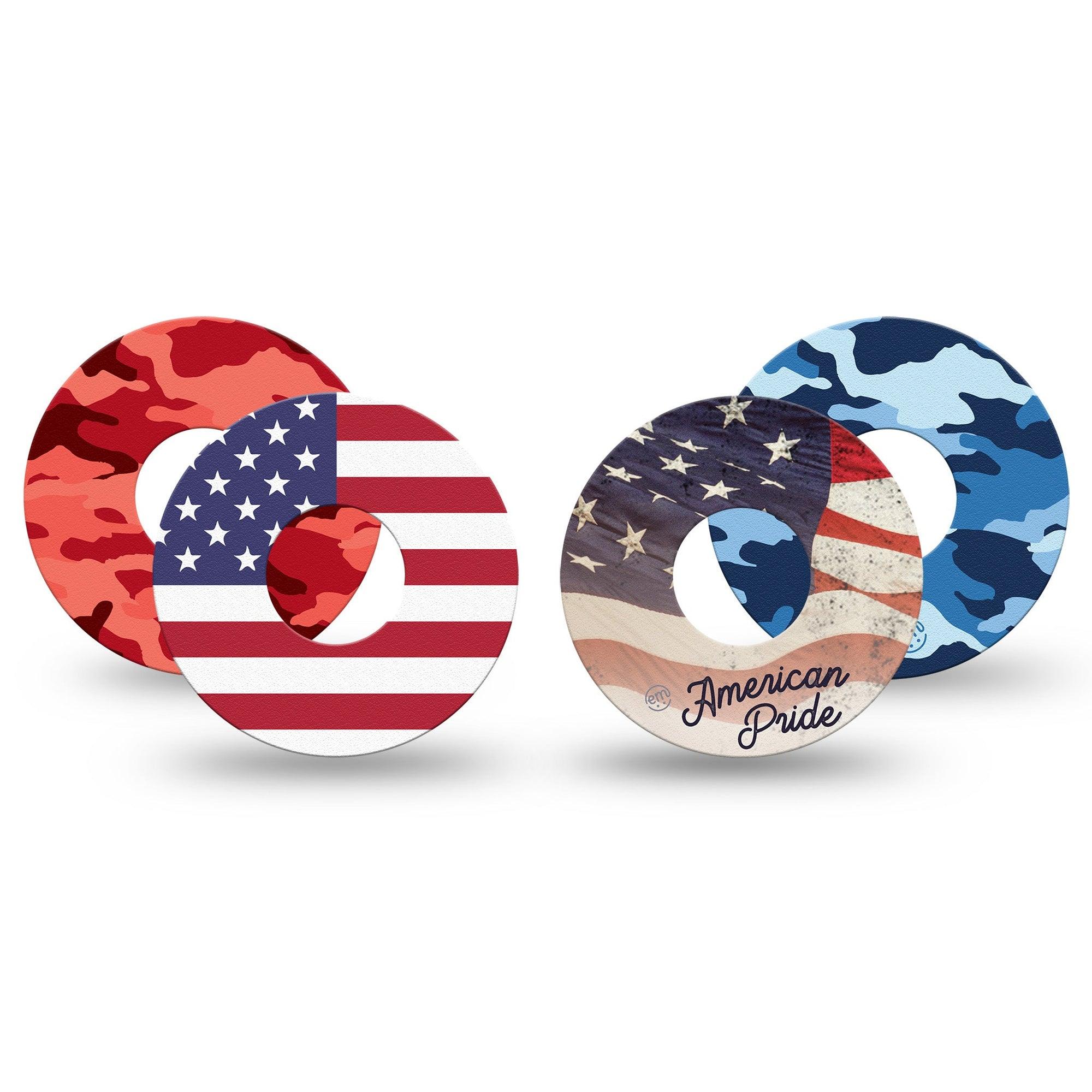 ExpressionMed American Dream Infusion Set Tape 4-Pack Variety Flag and Camo Red White and Blue Overlay Patch CGM Design