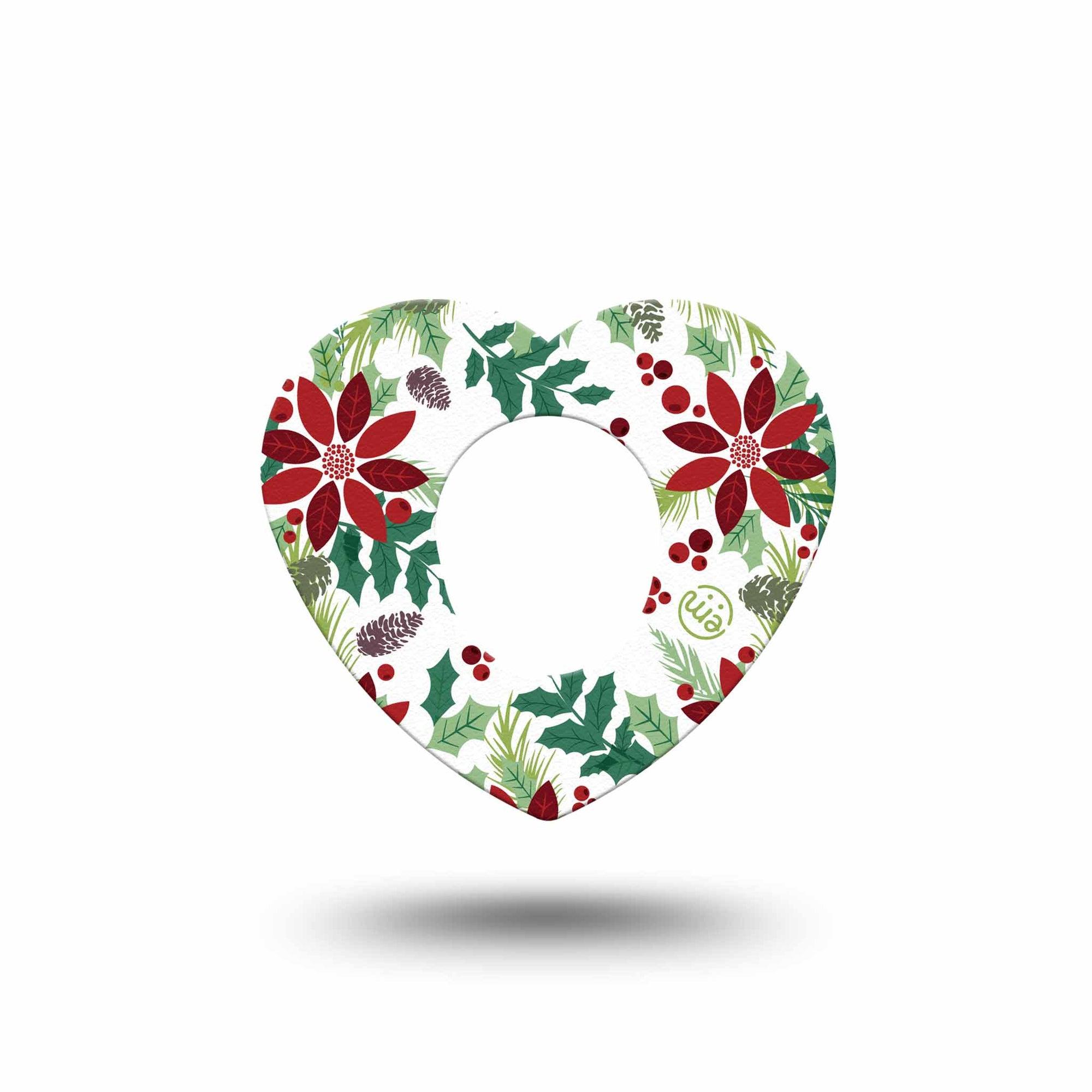 ExpressionMed Christmas Wreath Dexcom G7 and Stelo Heart Shape Tape, Dexcom Stelo Glucose Biosensor System, Single Tape Xmas Loop Plant Themed Wreath, Overlay Patch CGM Design