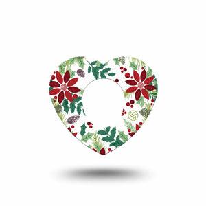 ExpressionMed Christmas Wreath Dexcom G7 and Stelo Heart Shape Tape, Dexcom Stelo Glucose Biosensor System, Single Tape Xmas Loop Plant Themed Wreath, Overlay Patch CGM Design