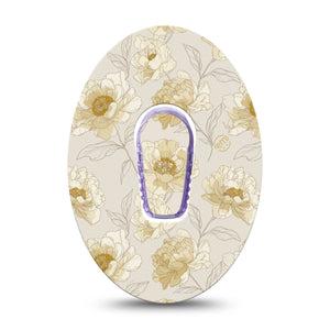 ExpressionMed Sketched Peonies Dexcom G6, Single Tape and Single Sticker Delicate peony outlines Sensor Cover for Continuous Glucose Monitor