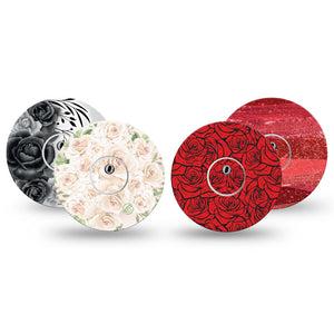 ExpressionMed Crimson Bloom Variety Pack Freestyle Libre 3 and Libre 3 Plus, tape and sticker pack Rose bouquet Fixing Ring Tape for Continuous Glucose Monitor