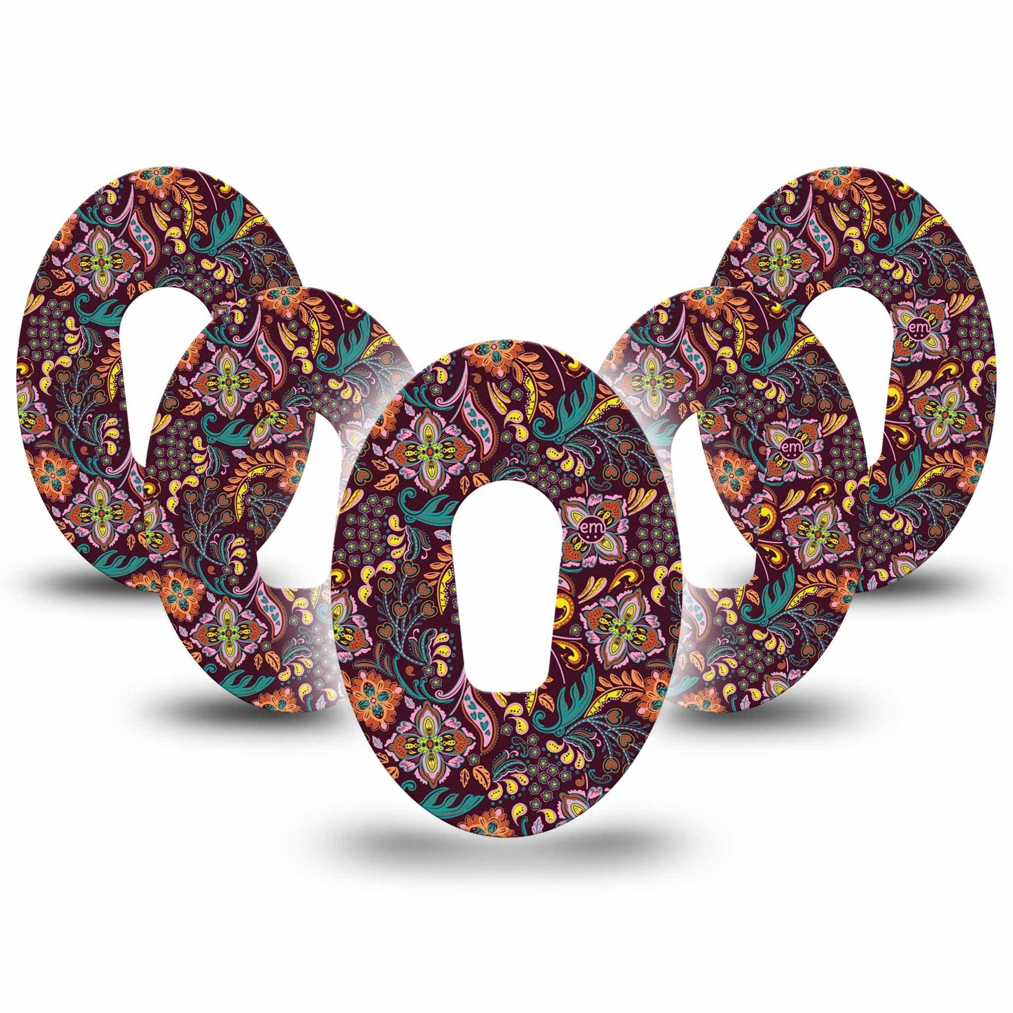 ExpressionMed Ornate Floral Dexcom G6 Tape 5-Pack Tape Paisley Inspired Floral Pattern, Plaster CGM Design