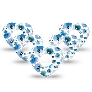 ExpressionMed Sapphire Petals Infusion Set Heart Shape Tape 10-Pack Cerulean blossom motif Adhesive Tape Continuous Glucose Monitor Design