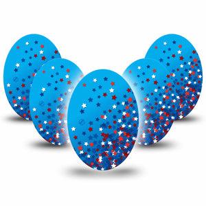 ExpressionMed Confetti Stars Medtronic Guardian Enlite Universal Oval 5-Pack Tape Popping Fourth Of July Stars, Plaster CGM Design