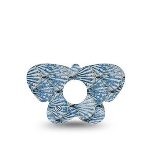 ExpressionMed Seashells Freestyle Libre 3 and Libre 3 Plus Butterfly Shape Tape, Single Tape Blue Clam Shell, Overlay Patch CGM Design