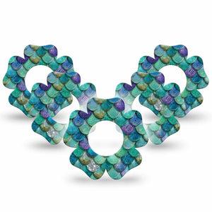 ExpressionMed Mermaid Scales Freestyle Libre, Libre 2 Plus, and Abbott Lingo Flower, 5-Pack shiny scale graphic Sensor Cover for Continuous Glucose Monitor