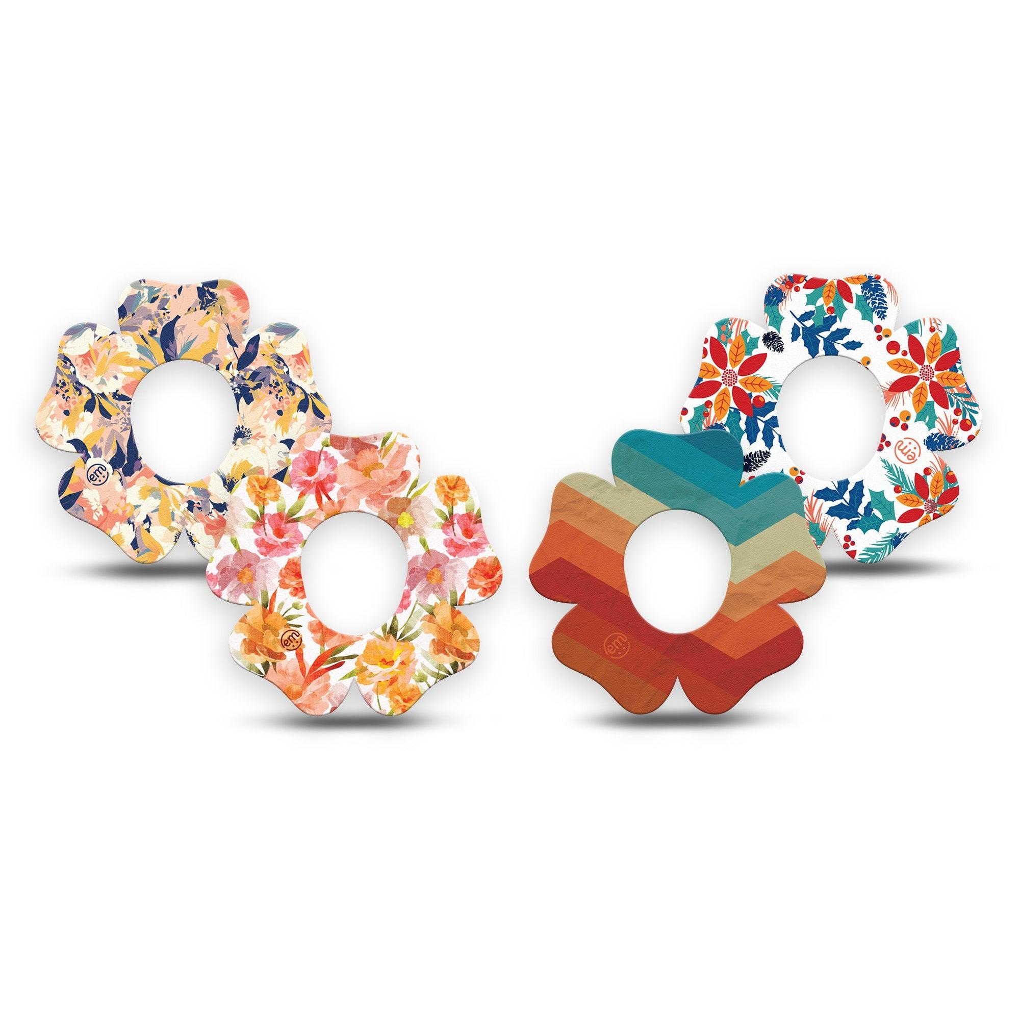 ExpressionMed Jewel Tone Glow Variety Pack Dexcom G7 Flower Shape Tape, Dexcom Stelo Glucose Biosensor System, 4-Pack Tape Variety Fall Florals, Plaster CGM Design