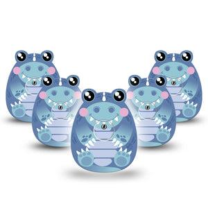 ExpressionMed Blue Dinosaur Freestyle Libre 3 Gumdrop Shape Tape 5-Pack Tape and 5-Pack Sticker Pillow Soft Animal Inspired Overlay Patch CGM Design