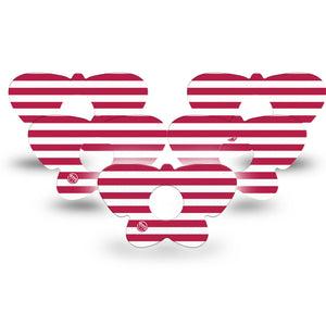 ExpressionMed Red Stripes Freestyle Libre 3 and Libre 3 Plus Butterfly, 5-Pack USA Flag inspired Waterproof Sensor Cover for Continuous Glucose Monitor