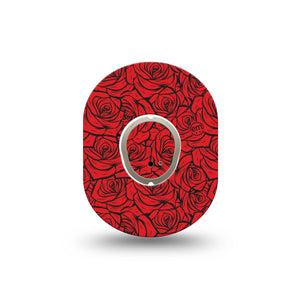 ExpressionMed Roses Dexcom G7 and Dexcom Stelo Glucose Biosensor System Mini, Single Tape and Single Sticker Bold red roses Waterproof Sensor Cover for CGM