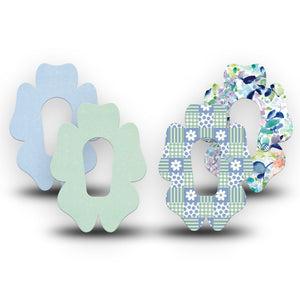 ExpressionMed Soft Balance Dexcom G6 Flower, 4-Pack Tape Checkered green blue florals Overlay Patch for Continuous Glucose Monitor