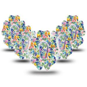 ExpressionMed Summer Fling Dexcom G6 Flower Shape Tape, 5-Pack Tape and 5-Pack Sticker Brushstroke Garden, Adhesive Patch Continuous Glucose Monitor Design