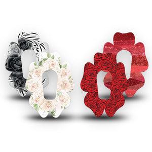 ExpressionMed Crimson Bloom Variety Pack Dexcom G6 Flower, 4-Pack Tape Valentines roses Overlay Patch for Continuous Glucose Monitor