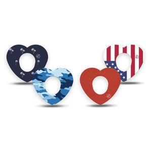 ExpressionMed USA Basics Dexcom G7 and Dexcom Stelo Glucose Biosensor System Heart, 4-Pack Tape red white blue palette Fixing Ring Tape for Continuous Glucose Monitor