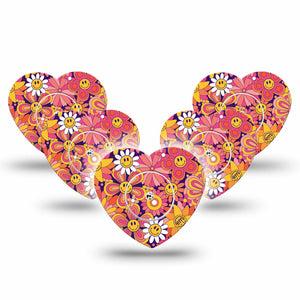 ExpressionMed Groovy Freestyle Libre 2 Heart Shape Tape, Abbott Lingo,  5-Pack Tape and 5-Pack Sticker Orange Pink Daisies Adhesive Patch CGM Design