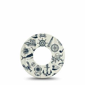 ExpressionMed Nautical Seas Freestyle Libre and Libre 2 Plus Tape, Abbott Lingo, Single Tape Sea Adventure Inspired, Fixing Ring Tape Continuous Glucose Monitor Design