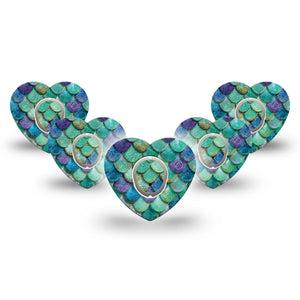 ExpressionMed Mermaid Scales Dexcom G7 and Dexcom Stelo Glucose Biosensor System Heart, 5-Pack Tape and 5-Pack Sticker mermaid scale pattern Overlay Patch for Continuous Glucose Monitor