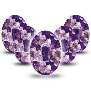 ExpressionMed Plum Gold Dexcom G6, 5-Pack Tape and 5-Pack Sticker Gold outline flowers Decorative Decal for CGM