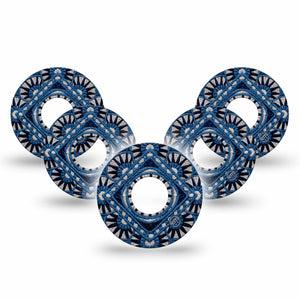 ExpressionMed Indigo Loomwork Freestyle Libre 3 and Libre 3 Plus, 5-Pack Masculine abstract print Sensor Decoration for CGM