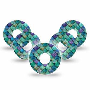 ExpressionMed Mermaid Scales Freestyle Libre 3 and Libre 3 Plus, 5-Pack aquatic texture design Sensor Decoration for CGM