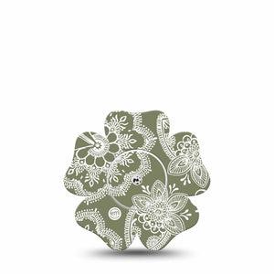 ExpressionMed Olive Henna Freestyle Libre 2 and Libre 2 Plus Flower Shape Tape, Abbott Lingo,  Single Tape and Single Sticker Botanical Hue, Fixing Ring Tape CGM Design