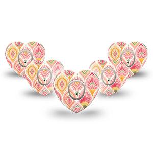 ExpressionMed Blush Dexcom G7 and Dexcom Stelo Glucose Biosensor System Heart, 5-Pack Tape and 5-Pack Sticker blush pink pattern Overlay Patch for Continuous Glucose Monitor