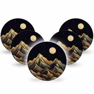 ExpressionMed Black Mountain Freestyle Libre and Libre 2 Plus Overpatch, Abbott Lingo, 5-Pack Tape Black Gold Moon Summit, Fixing Ring Patch CGM Design