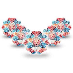 ExpressionMed Watercolor Fan Dexcom G7 and Dexcom Stelo Glucose Biosensor System Flower, 5-Pack Tape and 5-Pack Sticker Fun arched fan print Adhesive Patch for Continuous Glucose Monitor