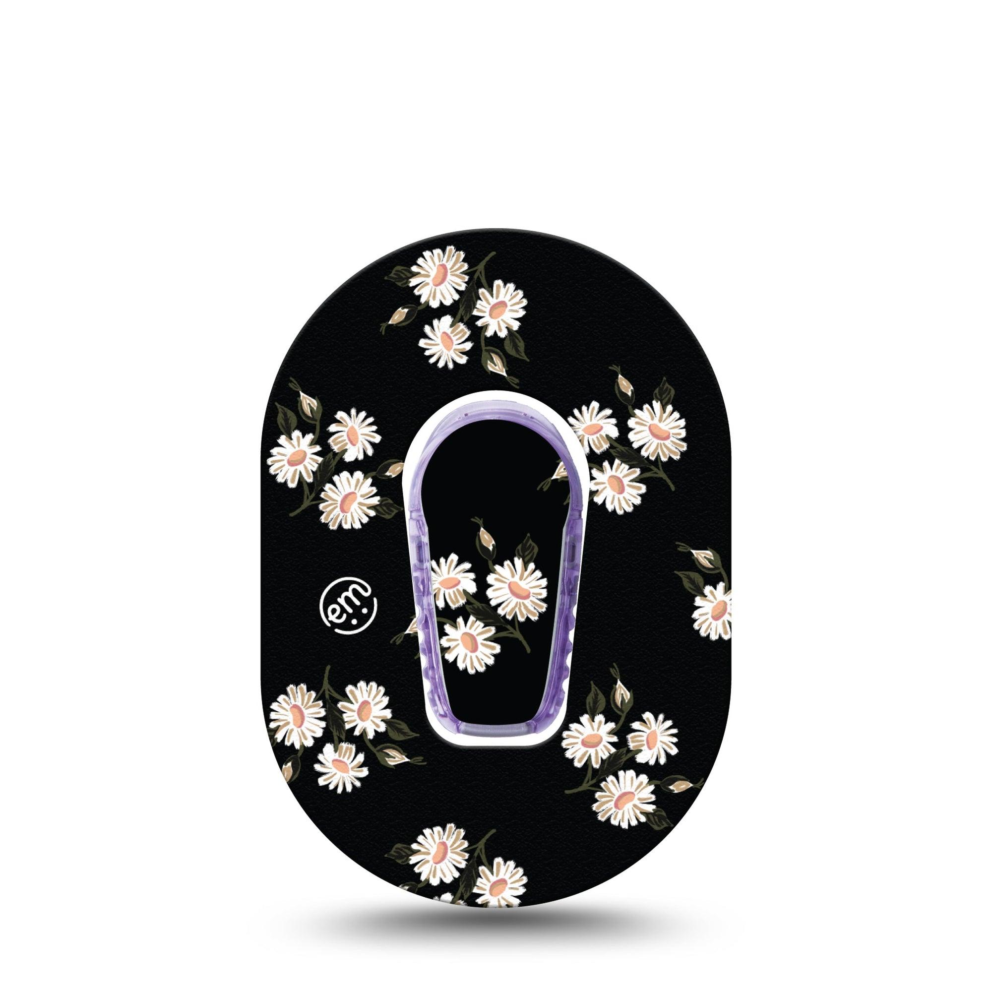 ExpressionMed Black Daisies Dexcom G6 Mini Tape Single Tape and Single Sticker Dark Spring Daisy Pattern, Adhesive Tape CGM Design