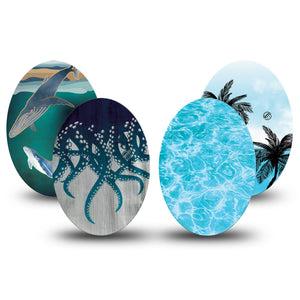 ExpressionMed Poolside Tide Medtronic Guardian Enlite Universal Oval, 4-Pack Tape beach blue aesthetic Best Covers for CGM