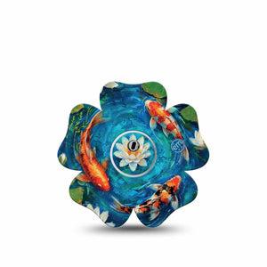 ExpressionMed Koi Pond Freestyle Libre 3 and Libre 3 Plus Flower, Single Tape and Single Sticker water lily design Adhesive Tape for CGM