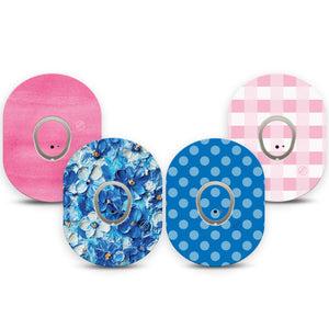 ExpressionMed Cotton Candy Coast Variety Pack Dexcom G7 Tape, Dexcom Stelo Glucose Biosensor System, 4-Pack Tape and 4-Pack Stickers Variety Dots and Lines, Overlay Tape CGM Design