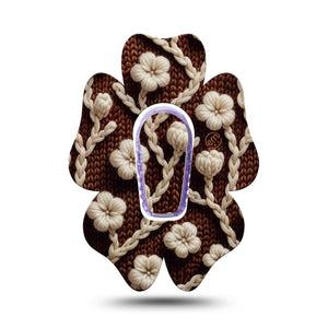 ExpressionMed Cozy Sweater Dexcom G6 Flower Shape Tape, Single Tape and Single Sticker Brown Sweater White Petals Inspired, Adhesive Patch Continuous Glucose Monitor Design