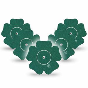 ExpressionMed Forest Green Freestyle Libre 2 and Libre 2 Plus Flower Shape Tape, Abbott Lingo, 5-Pack Tape and 5-Pack Sticker Color Sample Inspired, Plaster CGM Design