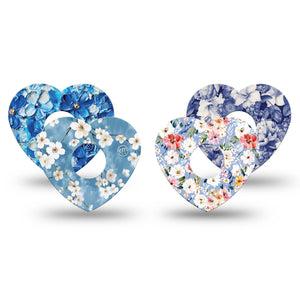 ExpressionMed Blue Petals Freestyle Libre 3 and Libre 3 Plus Heart, 4-Pack Tape Vivid floral arrangment Adhesive Patch for Continuous Glucose Monitor