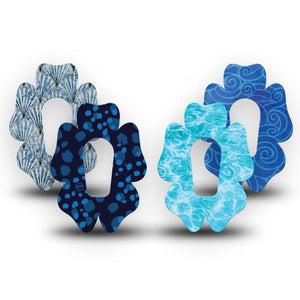 ExpressionMed Coastal Blues Dexcom G6 Flower, 4-Pack Tape cool blue coastal Overlay Patch for Continuous Glucose Monitor