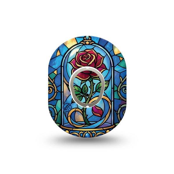 ExpressionMed Enchanted Rose Dexcom G7 and Dexcom Stelo Glucose Biosensor System Mini, Single Tape and Single Sticker glass dome rose Waterproof Sensor Cover for CGM