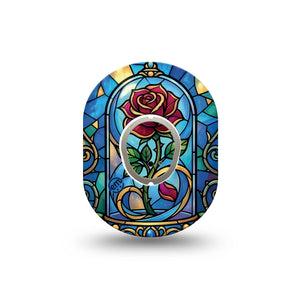 ExpressionMed Enchanted Rose Dexcom G7 and Dexcom Stelo Glucose Biosensor System Mini, Single Tape and Single Sticker glass dome rose Waterproof Sensor Cover for CGM