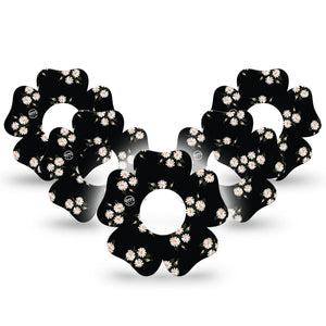 ExpressionMed Black Daisies Infusion Set Flower Shape Tape 10-pack Tape Small White Daisies, Plaster Continuous Glucose Monitor Design