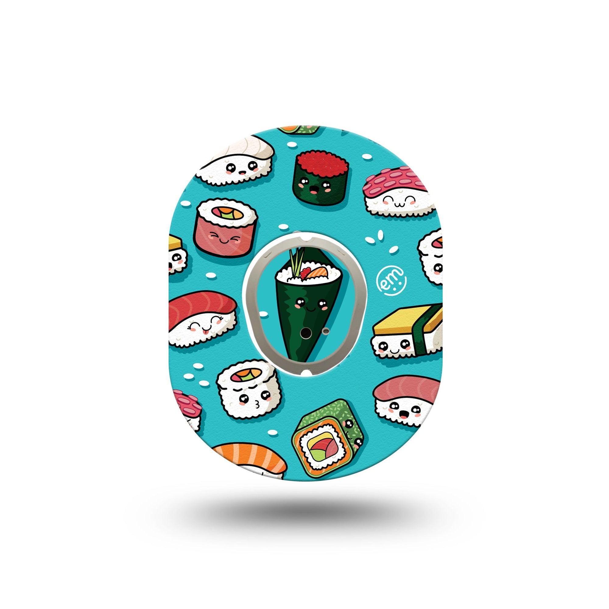 ExpressionMed Silly Sushi Dexcom G7 Mini Tape, Dexcom Stelo Glucose Biosensor System,  Single Tape and Single Sticker Fun Sushi Rolls Patch Continuous Glucose Monitor Design