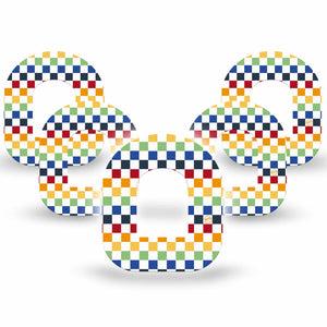 ExpressionMed Rainbow Checkerboard Omnipod Tape 5-Pack Tape Fun Checkerboard, Adhesive Patch Pump Design