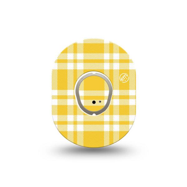 ExpressionMed yellow gingham Dexcom G7 and Dexcom Stelo Glucose Biosensor System Mini, Single Tape and Single Sticker Summer yellow plaid Waterproof Sensor Cover for CGM