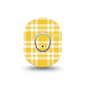 ExpressionMed yellow gingham Dexcom G7 and Dexcom Stelo Glucose Biosensor System Mini, Single Tape and Single Sticker Summer yellow plaid Waterproof Sensor Cover for CGM