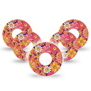 ExpressionMed Groovy Infusion Set Tape 10-Pack smiley face daisy Overlay Patch CGM Design