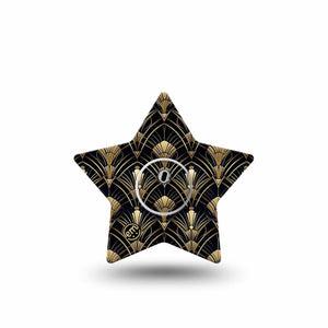 ExpressionMed Midnight Deco Freestyle Libre 3 and Libre 3 Plus Star, Single Tape and Single Sticker Bold gold pattern Fixing Ring Tape for CGM